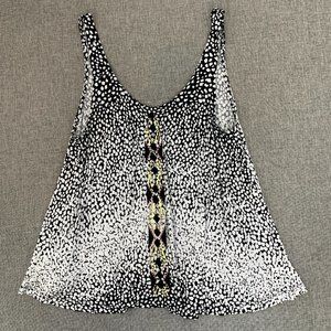 Jessica Simpson Soft Flowy Tank Top Black White Leopard Scoop Neck Viscose Small